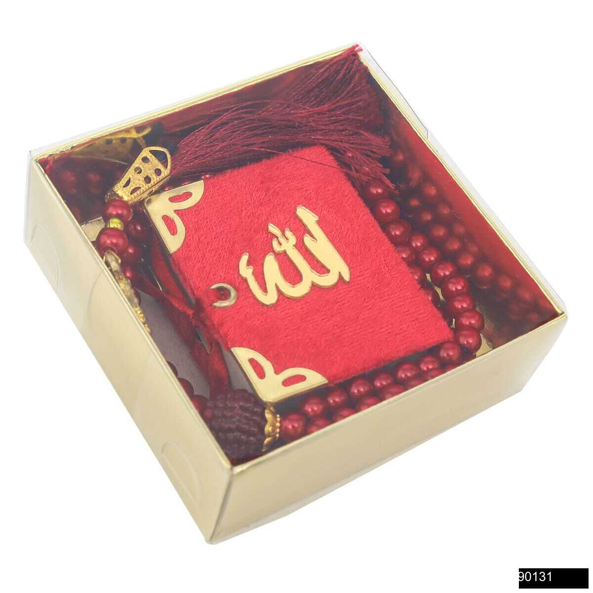 90131.jpg Lalezar Mikro Boy Kadife Kuran + 8x8 Gold Asetat Karton Kutu + Cam İnci Tesbih Hediye Seti - Görsel 1